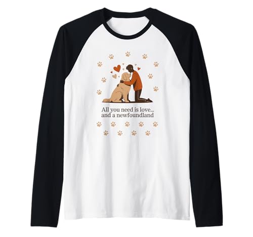 All You Need is Love and a Newfoundland - Man & Newfie Hug Raglan von All Dog Breeds