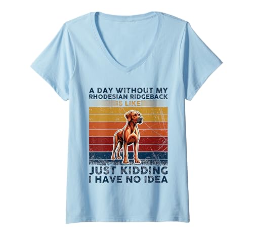 Damen A Day Without My Rhodesian Ridgeback - Lustiger Vintage T-Shirt mit V-Ausschnitt von All Dog Breeds