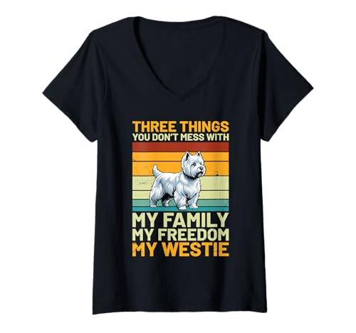 Damen Don't Mess with My Westie | Retro T-Shirt mit V-Ausschnitt von All Dog Breeds