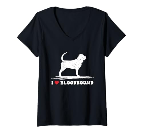 Damen Einfache Bluthund-Silhouette - I Love My Bloodhound T-Shirt mit V-Ausschnitt von All Dog Breeds