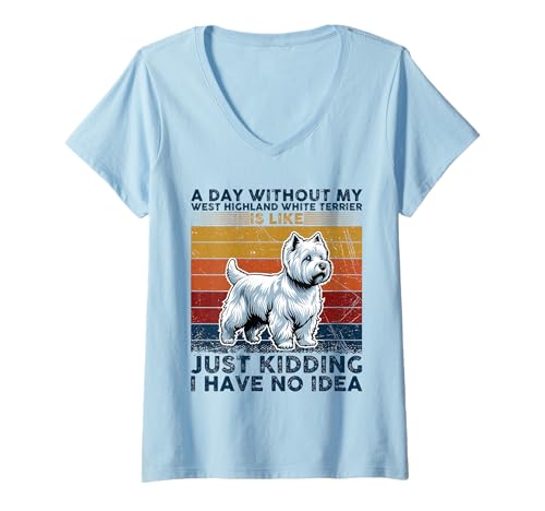 Damen Lustiger West Highland White Terrier | Retro Westy Hundeliebhaber T-Shirt mit V-Ausschnitt von All Dog Breeds
