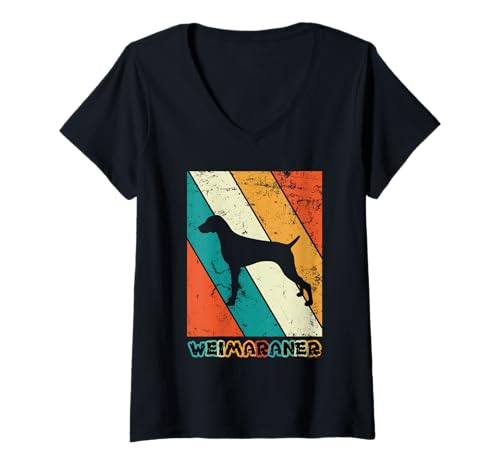 Damen Retro Weimaraner Silhouette | Vintage Hundeliebhaber T-Shirt mit V-Ausschnitt von All Dog Breeds
