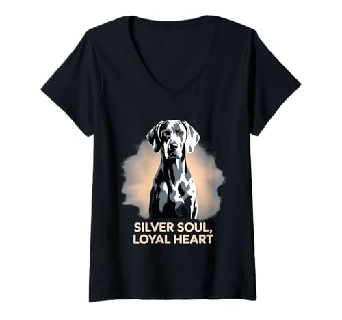 Damen Silver Soul Treue Herz | Eleganter Weimaraner Hund T-Shirt mit V-Ausschnitt von All Dog Breeds