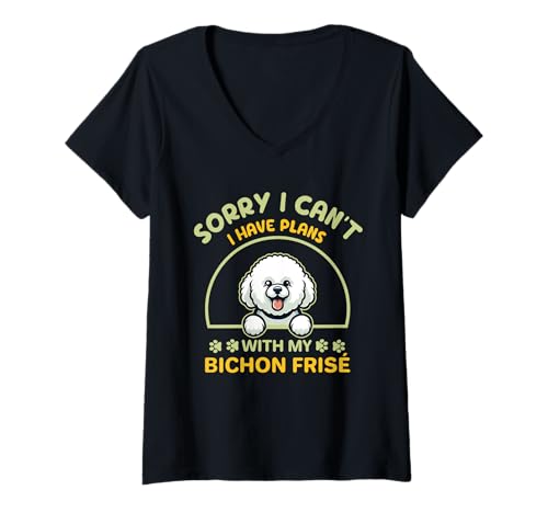 Damen Sorry, I Can't Have Plans with My Bichon Frise T-Shirt mit V-Ausschnitt von All Dog Breeds