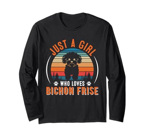 Just a Girl Who Loves Bichon Frisé | Retro Sunset Langarmshirt von All Dog Breeds