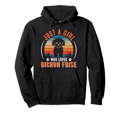Just a Girl Who Loves Bichon Frisé | Retro Sunset Pullover Hoodie von All Dog Breeds