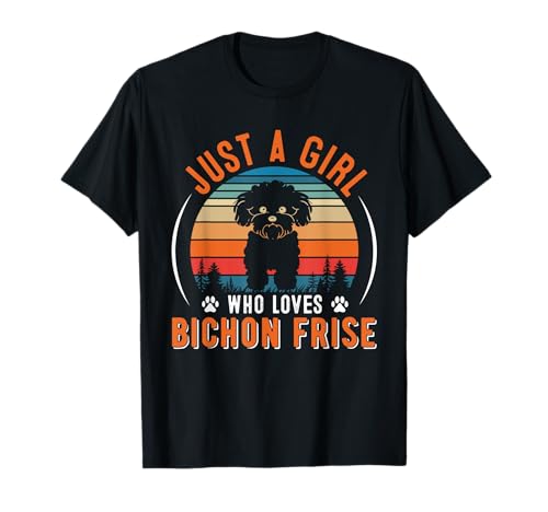 Just a Girl Who Loves Bichon Frisé | Retro Sunset T-Shirt von All Dog Breeds