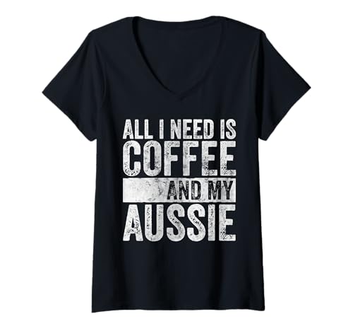 Damen Lustiges Hunde-Liebhaber-Shirt mit Aufschrift All I Need is Coffee and My Aussie T-Shirt mit V-Ausschnitt Damen Lustiges Hunde-Liebhaber-Shirt mit Aufschrift All I Need is Coffee and My Aussie T-Shirt mit V-Ausschnitt von All I Need Is Coffee And My Aussie Shirts