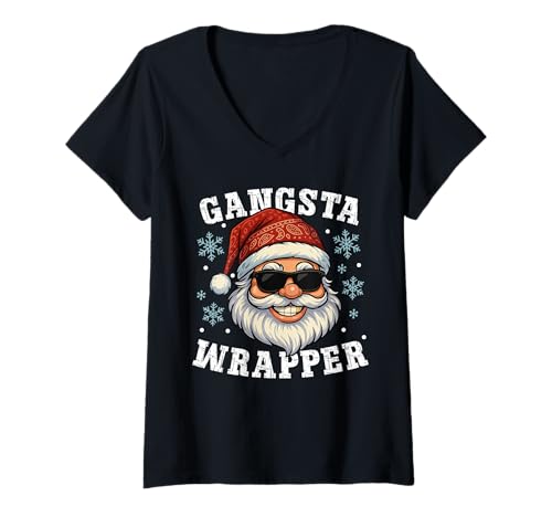 Damen Lustiger Gangsta Wrapper Weihnachten Santa Xmas für Männer Frauen T-Shirt mit V-Ausschnitt von All I Want For Christmas Merch