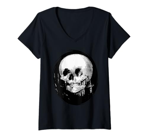 Damen All Is Vanity Schädelreflexion im Spiegel T-Shirt mit V-Ausschnitt Damen All Is Vanity Schädelreflexion im Spiegel T-Shirt mit V-Ausschnitt von All Is Vanity Gifts & Creepy Tees by taiche