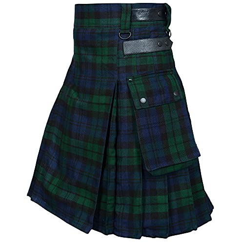All Kilts Sports Utility-Kilt für Herren aus Acrylwolle mit Lederriemen (Black Watch, 44'') von All Kilts Sports