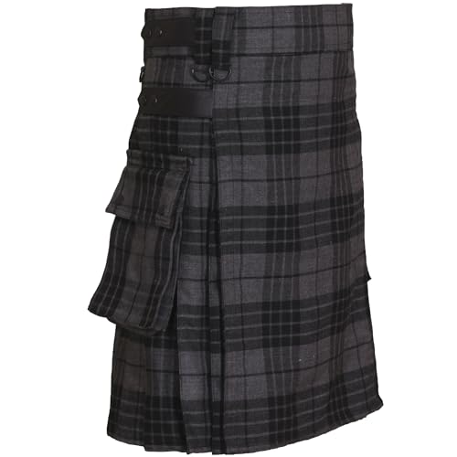 All Kilts Sports Utility-Kilt für Herren aus Acrylwolle mit Lederriemen (DE/NL/SE/PL, Numerisch, 32, Regular, Regular, Dark Grey Watch) von All Kilts Sports
