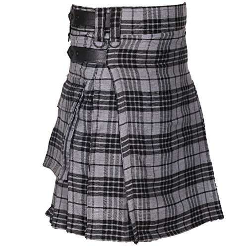 All Kilts Sports Utility-Kilt für Herren aus Acrylwolle mit Lederriemen (DE/NL/SE/PL, Numerisch, 36, Regular, Regular, Light Grey Watch) von All Kilts Sports