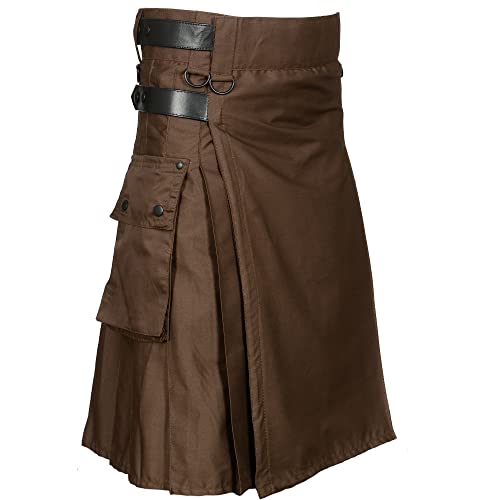 Herren Lederriemen Moderner Utility Kilt (Schokobraun, 44'') von All Kilts Sports