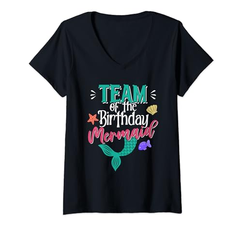 Damen Team der Birthday Mermaid Matching Family T-Shirt mit V-Ausschnitt von All Little Mermaid Birthday Matching Family Shirts