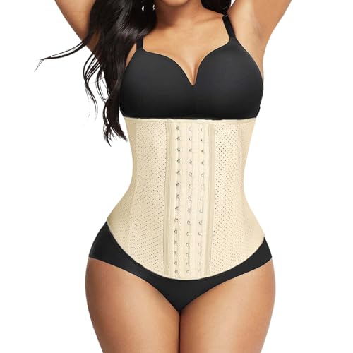 Korsett Damen - Formendes Corset - Corsage Top - Corsett für eine sexy Silhouette - schwarzer Waist Trainer für eine schlanke Taille - Shape-wear (9 Stahlstäbe - Atmungsaktiv, Beige, XL) von All Shapes of Beauty