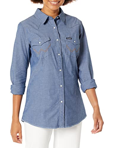Wrangler Damen Long Sleeve Chambray Snap Front Western Shirt Hemd, Blau, XL EU von Wrangler