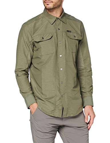 Wrangler Mens Long Sleeve Mixed Material Shirt, Dusty Olive, L von All Terrain Gear by Wrangler