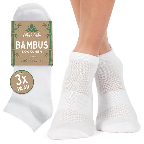 3 Paar Bambus-Sportsocken für Damen – Antibakterielle, Atmungsaktive Sneakersocken, Anti-Schweiß, Größe EU 37-42, Weiß von All Things Accessory