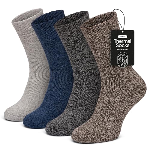 All Things Accessory 4 Paar Herren-Thermosocken, Merinowoll-Mischung, dicke Wandersocken, atmungsaktiv, warm und perfekt für den Winter im Freien, Größe 39-45 von All Things Accessory