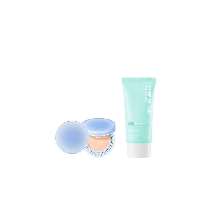 A'PIEU - Pure Block Aqua Sun Gel SPF50+ PA+++ X Romand - Bare Water Cushion - 20g - 21 Pure von All-in-one Sets