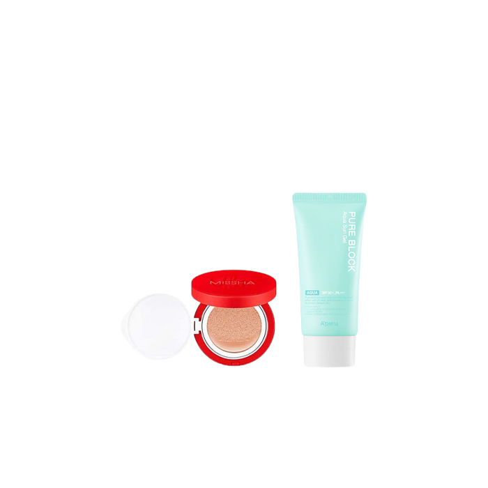 A'PIEU - Pure Block Aqua Sun Gel SPF50+ PA+++ X X MISSHA - Velvet Finish Cushion SPF50+ PA+++ - 15g - 23 A'PIEU - Pure Block Aqua Sun Gel SPF50+ PA+++ X X MISSHA - Velvet Finish Cushion SPF50+ PA+++ - 15g - 23 von All-in-one Sets