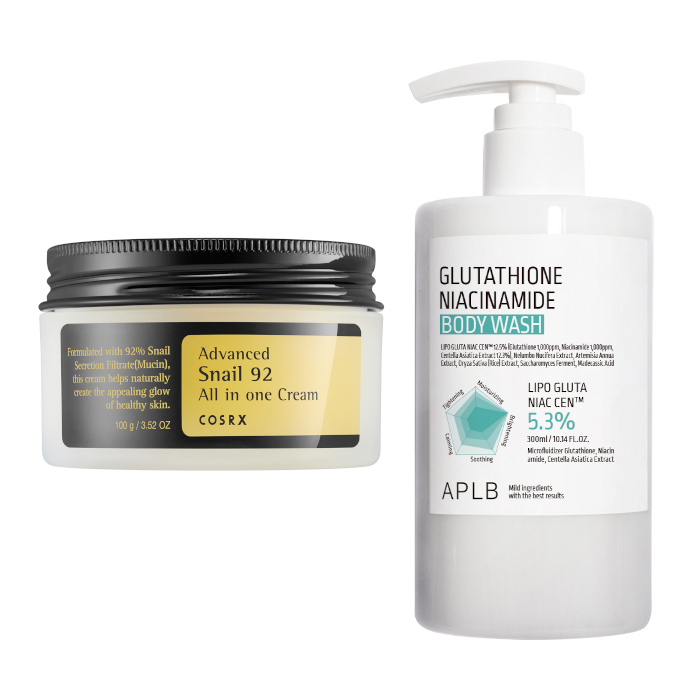 COSRX - Advanced Snail 92 All In One Cream - 100g + APLB - Glutathione Niacinamide Body Wash - 300ml Set von All-in-one Sets
