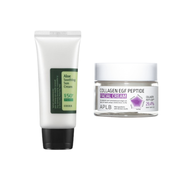 COSRX - Aloe Soothing Sun Cream SPF50+ PA+++ - 50ml + APLB - Collagen EGF Peptide Facial Cream - 55ml Set von All-in-one Sets