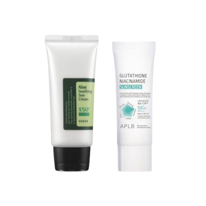 COSRX - Aloe Soothing Sun Cream SPF50+ PA+++ - 50ml + APLB - Glutathione Niacinamide Sunscreen SFP50+ PA++++ - 40ml Set von All-in-one Sets