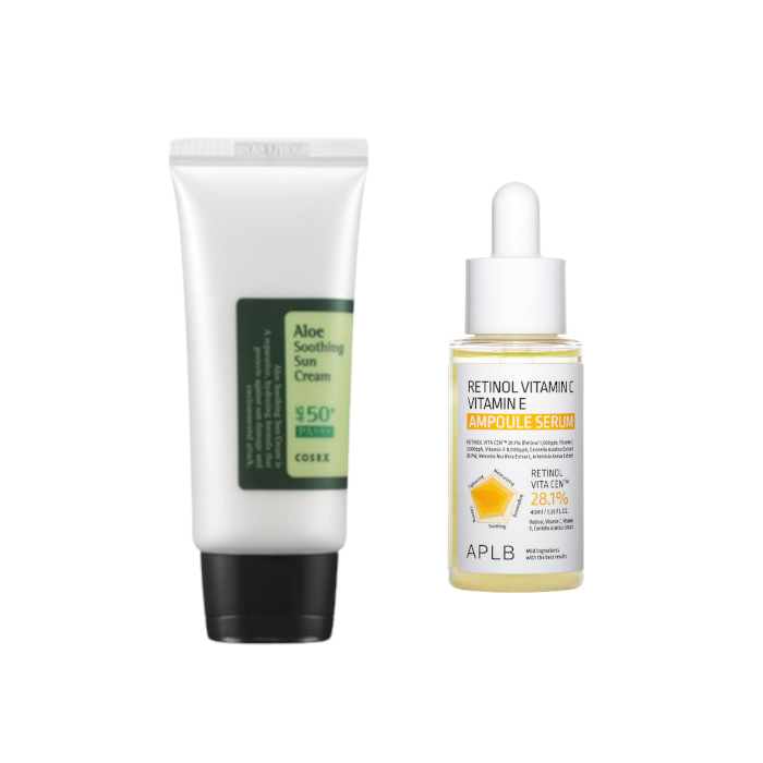 COSRX - Aloe Soothing Sun Cream SPF50+ PA+++ - 50ml + APLB - Retinol Vitamin C Vitamin E Ampoule Serum - 40ml Set COSRX - Aloe Soothing Sun Cream SPF50+ PA+++ - 50ml + APLB - Retinol Vitamin C Vitamin E Ampoule Serum - 40ml Set von All-in-one Sets