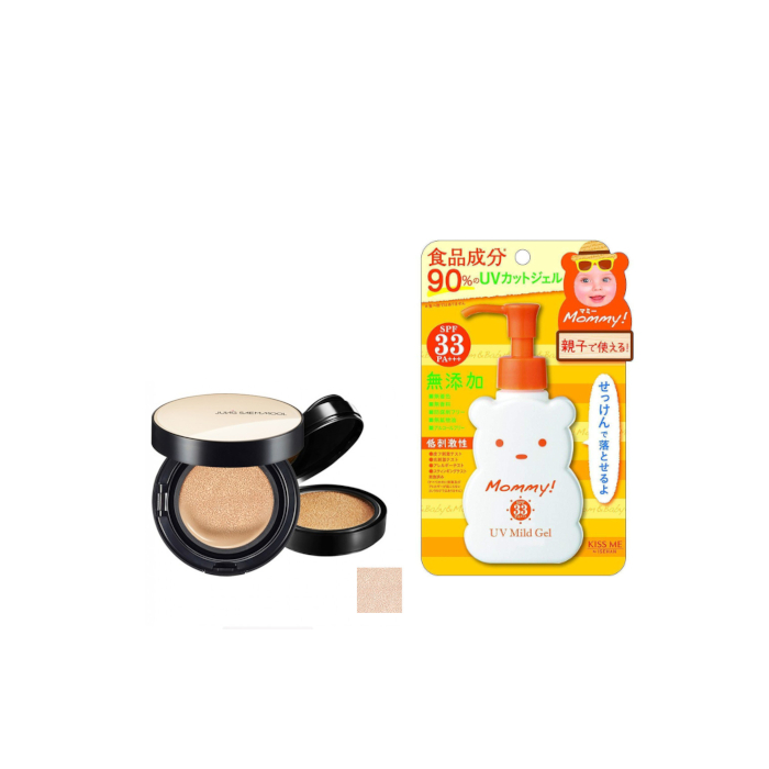 ISEHAN - Kiss Me Mommy UV Mild Gel SPF33 PA+++ - 100ml X Jung Saem Mool - Essential Skin Nuder Cushion - 14g+14g - Fair-Light von All-in-one Sets