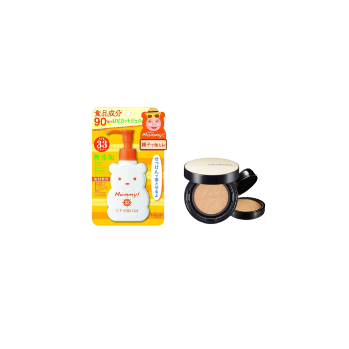 ISEHAN - Kiss Me Mommy UV Mild Gel SPF33 PA+++ - 100ml X Jung Saem Mool - Essential Skin Nuder Long Wear Cushion - 14g+14g -... von All-in-one Sets