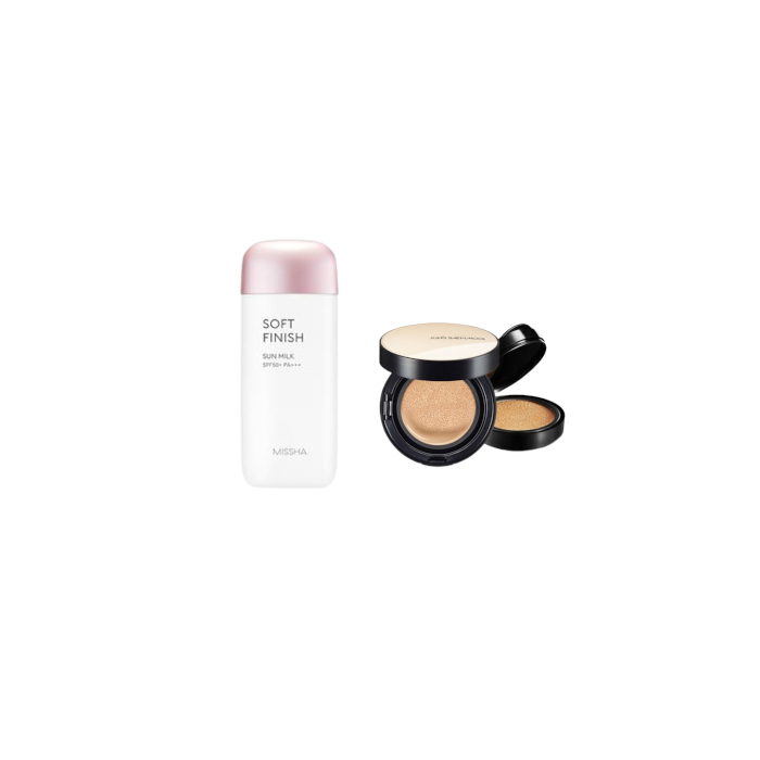 MISSHA - All-Around Safe Block Soft Finish Sun Milk SPF50+ PA+++ - 70ml X Jung Saem Mool - Essential Skin Nuder Cushion -... von All-in-one Sets