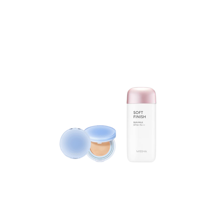 MISSHA - All-Around Safe Block Soft Finish Sun Milk SPF50+ PA+++ - 70ml X Romand - Bare Water Cushion - 20g - 23 Beige MISSHA - All-Around Safe Block Soft Finish Sun Milk SPF50+ PA+++ - 70ml X Romand - Bare Water Cushion - 20g - 23 Beige von All-in-one Sets