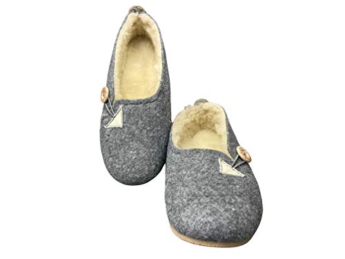 Damen Hausschuhe 36 37 38 39 40 41 warm gefüttert Schuhe aus Filz Pantoletten Schlappen grau ideal für Geschenk (numeric_41) von All4All