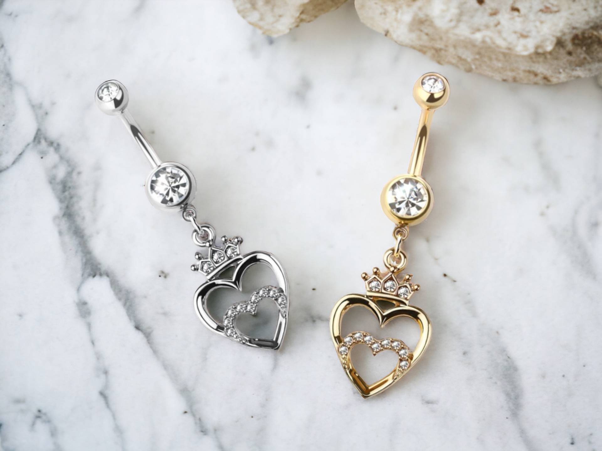 Herz Krone Bauch Ring, Gold Silber Doppel Top Dekor Ring Piercing Schmuck, Nabel Körperschmuck Herz Krone Bauch Ring, Gold Silber Doppel Top Dekor Ring Piercing Schmuck, Nabel Körperschmuck von AllAboutBodyJewelry