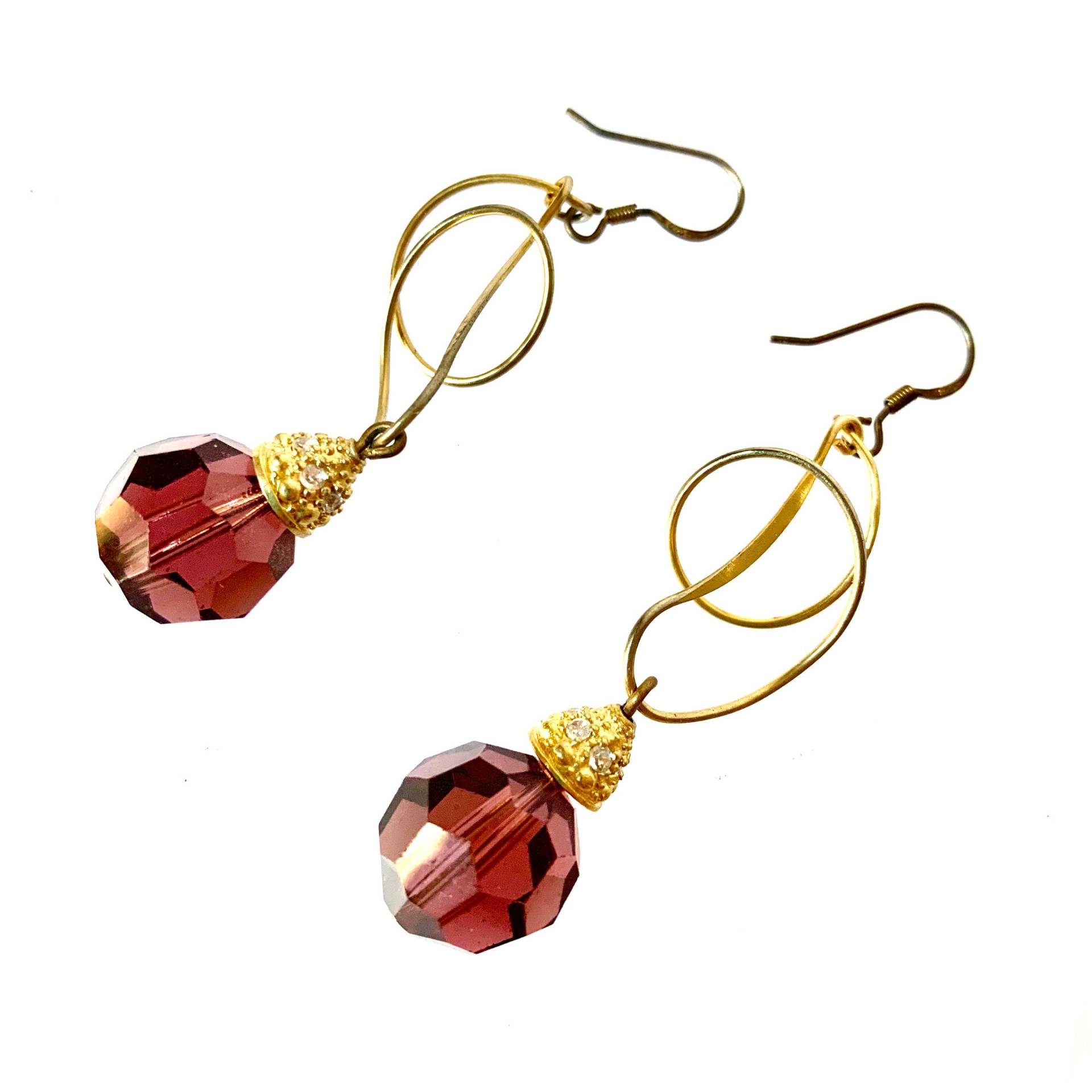 Vintage Kristall Ohrhänger/Goldfarbene Ohrringe Mit Braunem Juwel Und Strasskappe Funkelnde Retro Cocktail von AllAccessArt