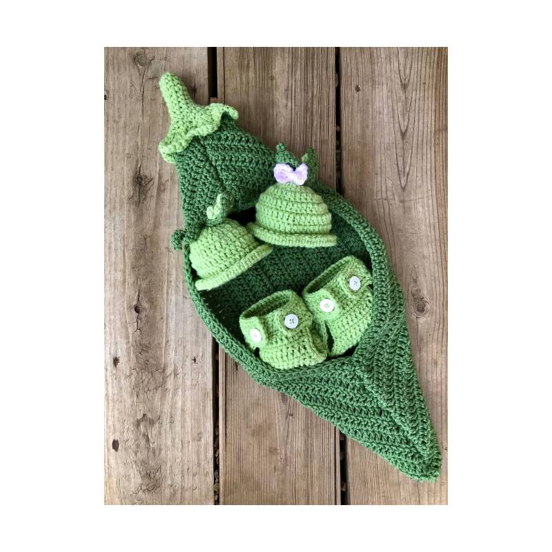 Gehäkeltes Erbsen Schoten Outfit Neugeborenen Foto Prop Oder Baby Shower Geschenk, Einzel/Zwillinge/Drillinge von AllAgeCrochets