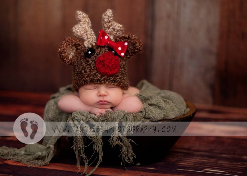 Baby Reindeer Hat W Bow Weihnachten | Kleinkindgrößen von AllBabyBoutique