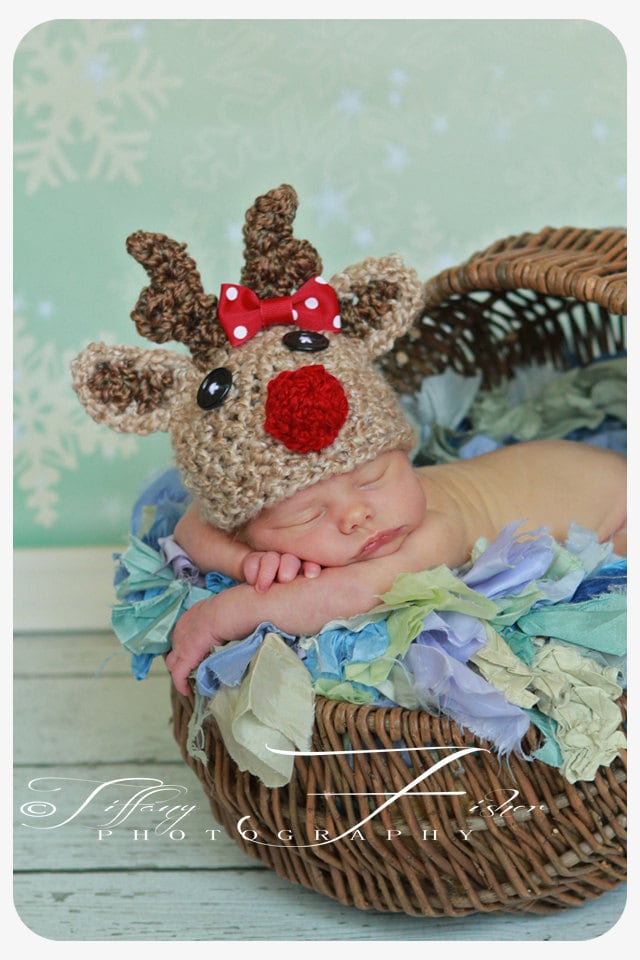 Baby Rentier Hut Mit Schleife Rudolph | Größen Nb-Erwachsener von AllBabyBoutique