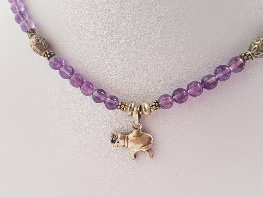 Amethyst Elefant Anhänger Silber Bali Perlen, Vintage Design 925Er Schmuck von AllBeadsWorldShop
