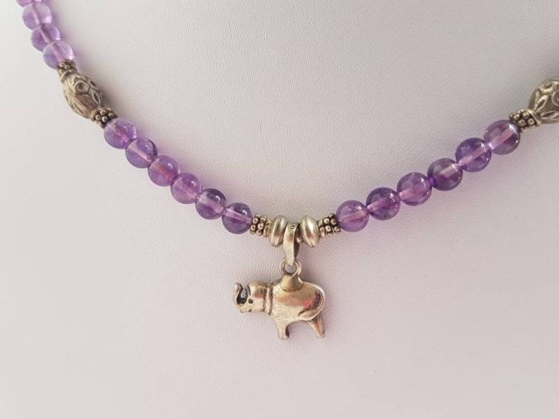 Amethyst Elefant Anhänger Silber Bali Perlen, Vintage Design 925Er Schmuck von AllBeadsWorldShop
