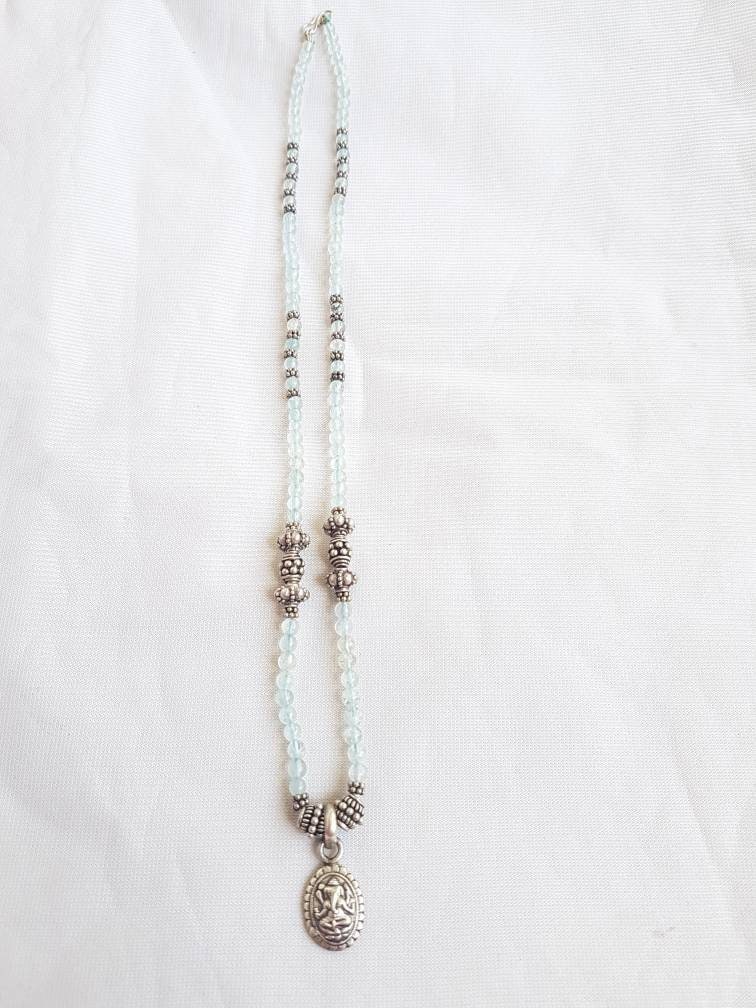Aquamarine Ganesha 925 Halskette Antike Silberne Bali Perlen, Handgemachter Schmuck von AllBeadsWorldShop