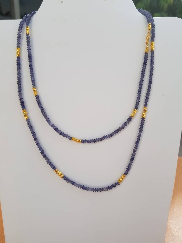 Iolite Halskette 40 Inch 4 Mm Facettierte Rondell Perlen Mit Goldenem Pyrit & 925 Silber Karabiner Verschlüsse von AllBeadsWorldShop