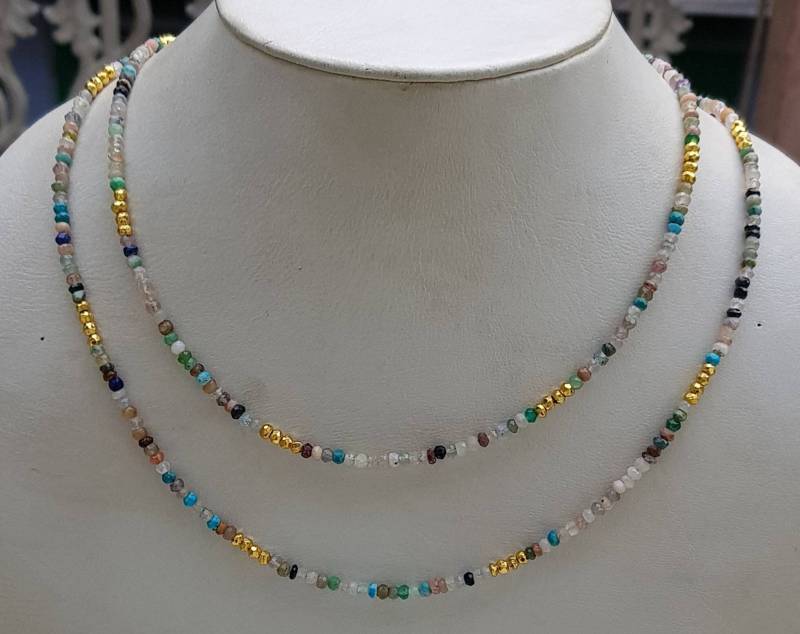 Multicolor Mix Halbedelstein 40-Zoll-Halskette Goldener Pyrit, 925Er Silber-Verschluss von AllBeadsWorldShop
