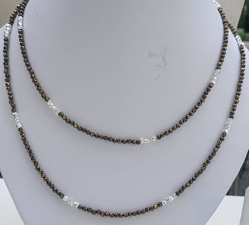 Facettierte Pyrit 3 Mm Kugel 925 Halskette Sterling Silber Nuggets, 40 Zoll von AllBeadsWorldShop
