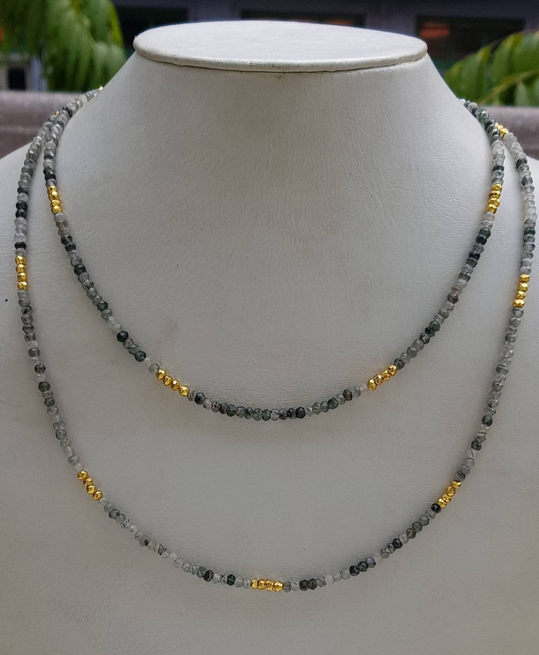 Perle Rutil Grün Rondelle Mit Goldenen Pyrit Halskette 40 "Mit Silber-Federverschluss Goldeinputz von AllBeadsWorldShop