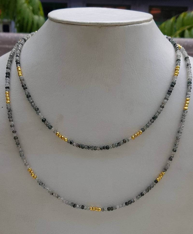 Perle Rutil Grün Rondelle Mit Goldenen Pyrit Halskette 40 "Mit Silber-Federverschluss Goldeinputz von AllBeadsWorldShop