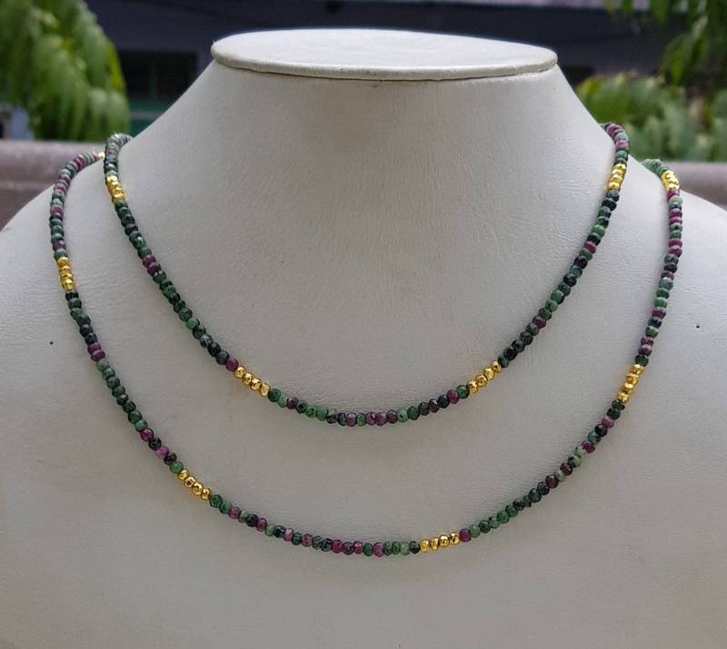Rubin Zoisit Halskette 4 Mm Rondelle Mit Goldenem Pyrit, 40 "& 925Er Silber Haken von AllBeadsWorldShop