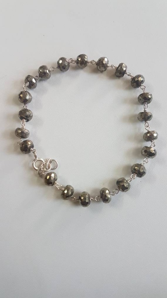 sterling Silber Pyrit Perlen 925 Armband - Rosenkranz Kette Mit Silbernem Federring | 22 cm von AllBeadsWorldShop